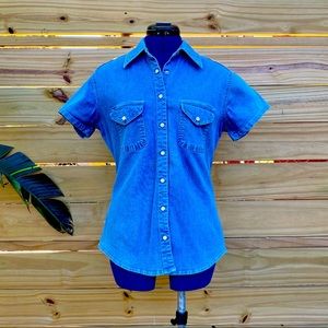 Vintage Express Denim Short Sleeve Button Down Top S